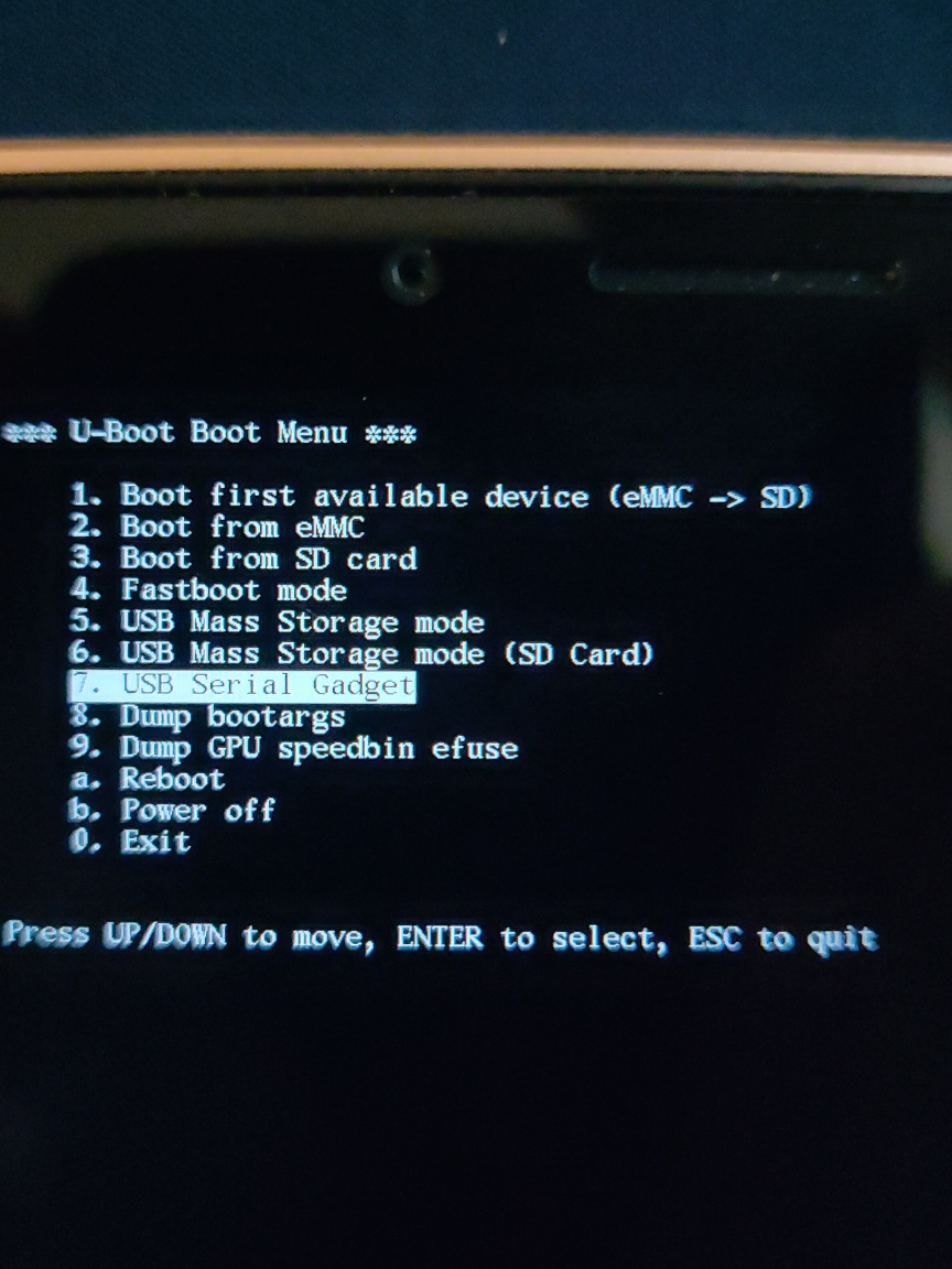 Image of U-Boot usb serial menuitem selected